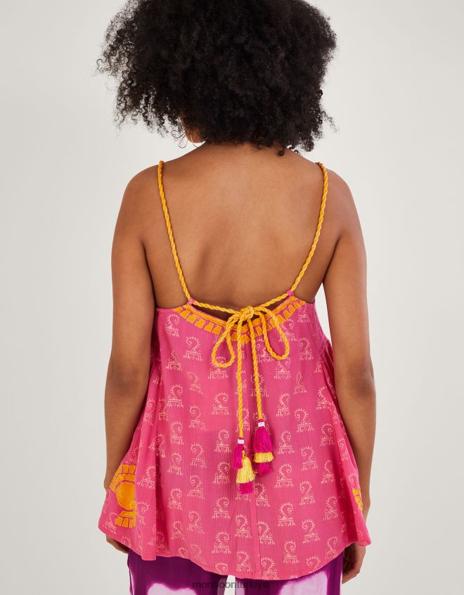 Monsoon kadınlar Lenzing Ecovero\'da desenli dokuma askılı cami üst JH86BT123 Giyim pembe