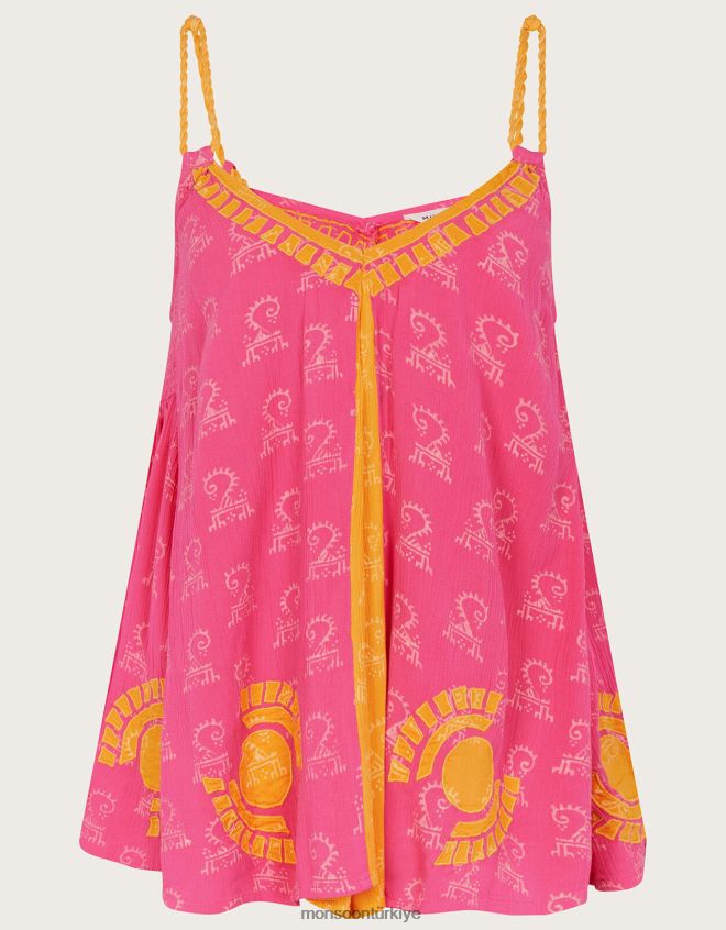 Monsoon kadınlar Lenzing Ecovero\'da desenli dokuma askılı cami üst JH86BT123 Giyim pembe