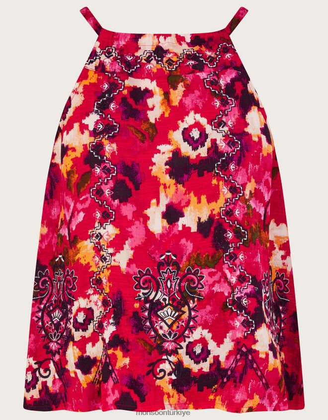 Monsoon kadınlar Lenzing Ecovero\'da işlemeli çiçek desenli cami üstü JH86BT218 Giyim kırmızı