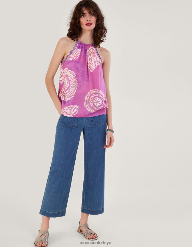 Monsoon kadınlar Lenzing Ecovero\'da kravat askılı desenli cami üst JH86BT198 Giyim mor (leylak)