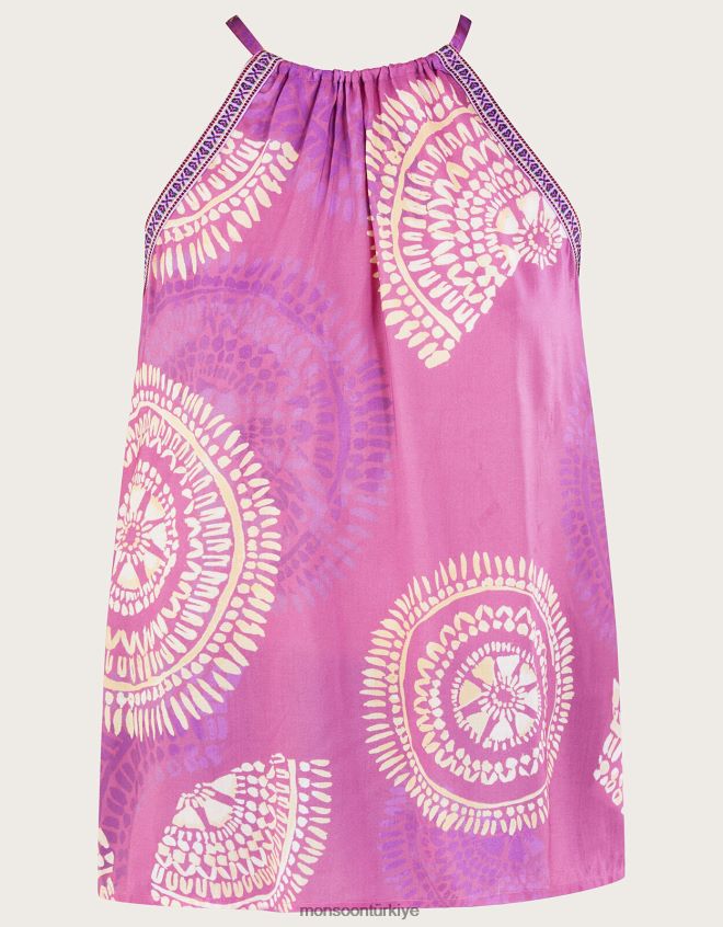 Monsoon kadınlar Lenzing Ecovero\'da kravat askılı desenli cami üst JH86BT198 Giyim mor (leylak)