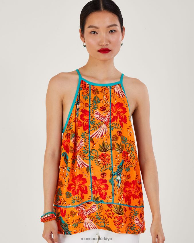 Monsoon kadınlar Lenzing Ecovero'da palmiye desenli cami JH86BT241 Giyim turuncu