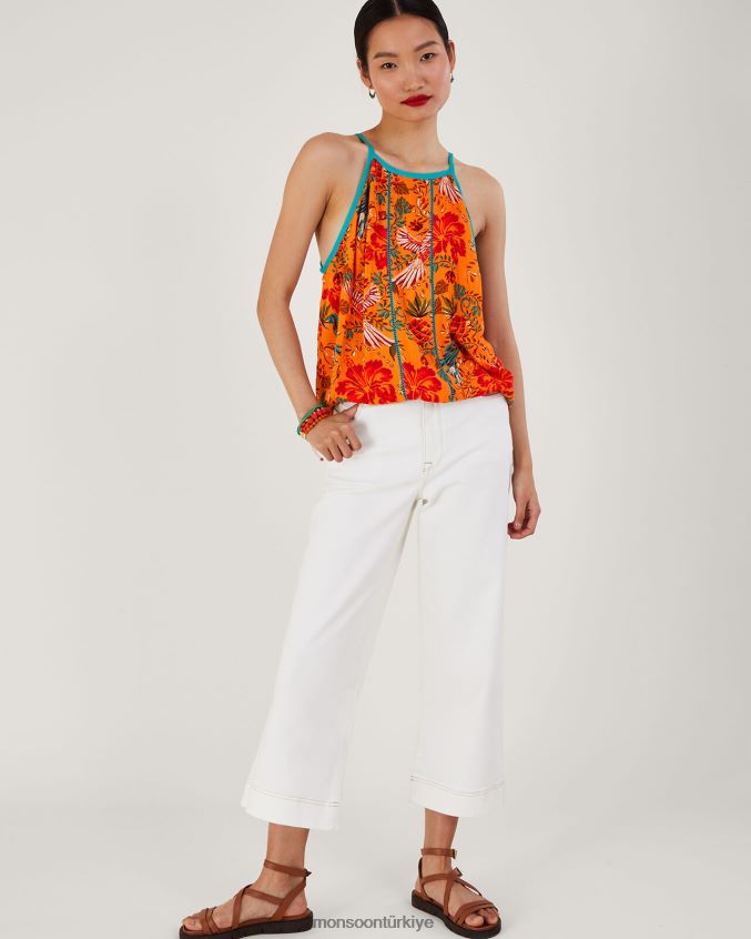 Monsoon kadınlar Lenzing Ecovero\'da palmiye desenli cami JH86BT241 Giyim turuncu