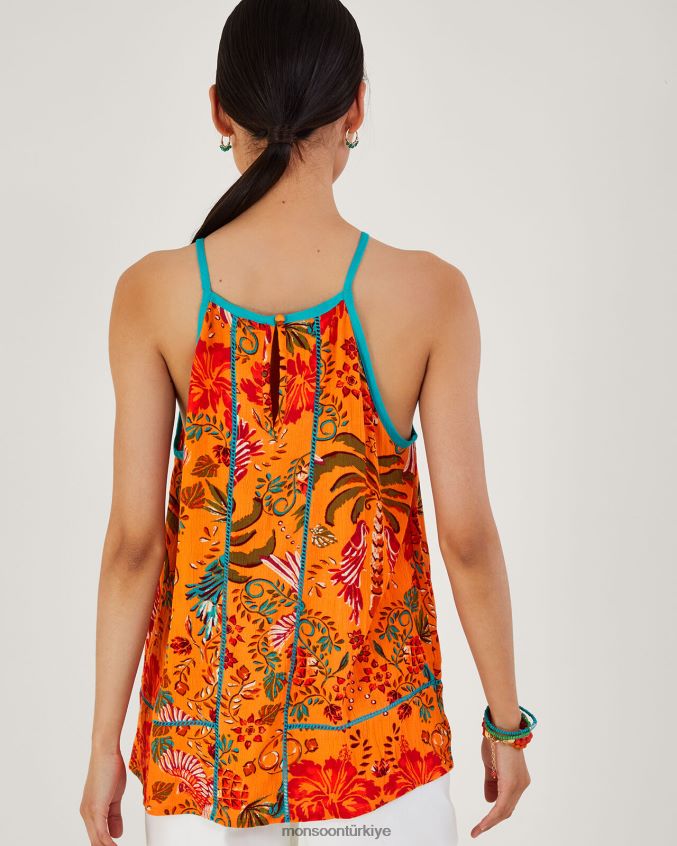 Monsoon kadınlar Lenzing Ecovero\'da palmiye desenli cami JH86BT241 Giyim turuncu