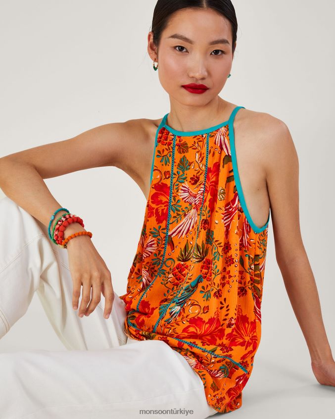 Monsoon kadınlar Lenzing Ecovero\'da palmiye desenli cami JH86BT241 Giyim turuncu