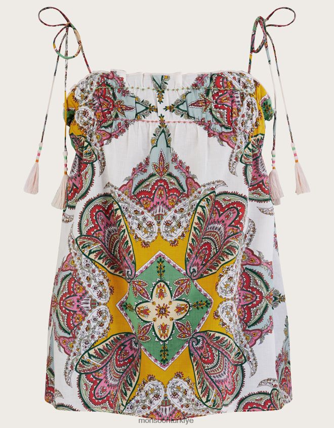 Monsoon kadınlar Sürdürülebilir pamuktan şal desenli eşarp desenli cami JH86BT614 Giyim çok