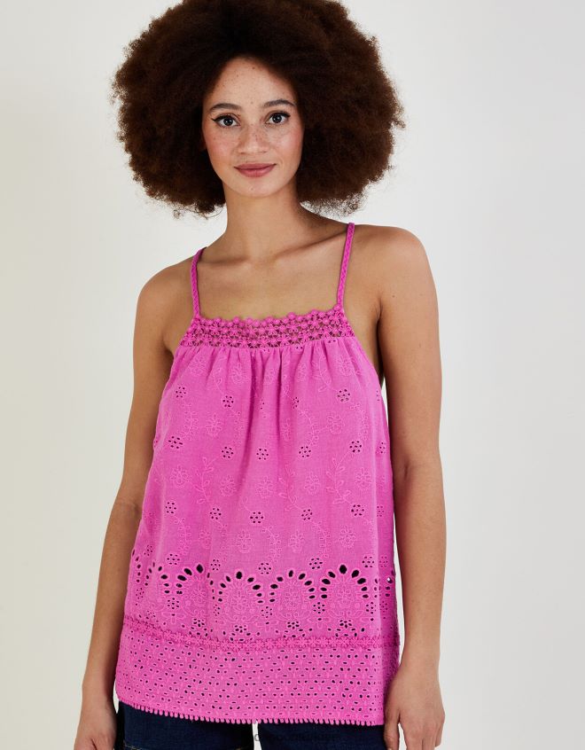 Monsoon kadınlar Sürdürülebilir pamuktan broderie detaylı cami üst JH86BT742 Giyim pembe