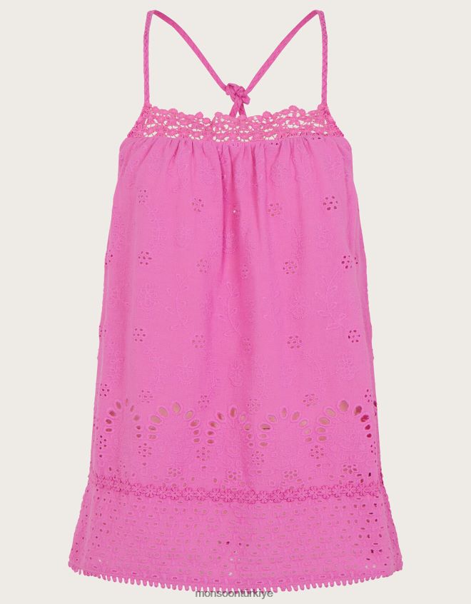 Monsoon kadınlar Sürdürülebilir pamuktan broderie detaylı cami üst JH86BT742 Giyim pembe