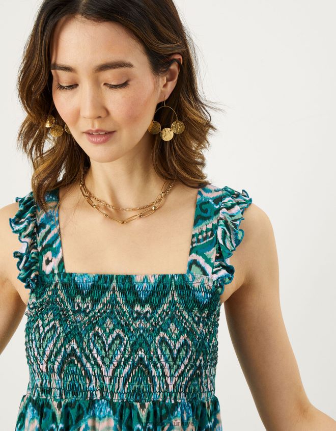 Monsoon kadınlar büzgülü panel aztek desenli jarse üst JH86BT736 Giyim turkuaz