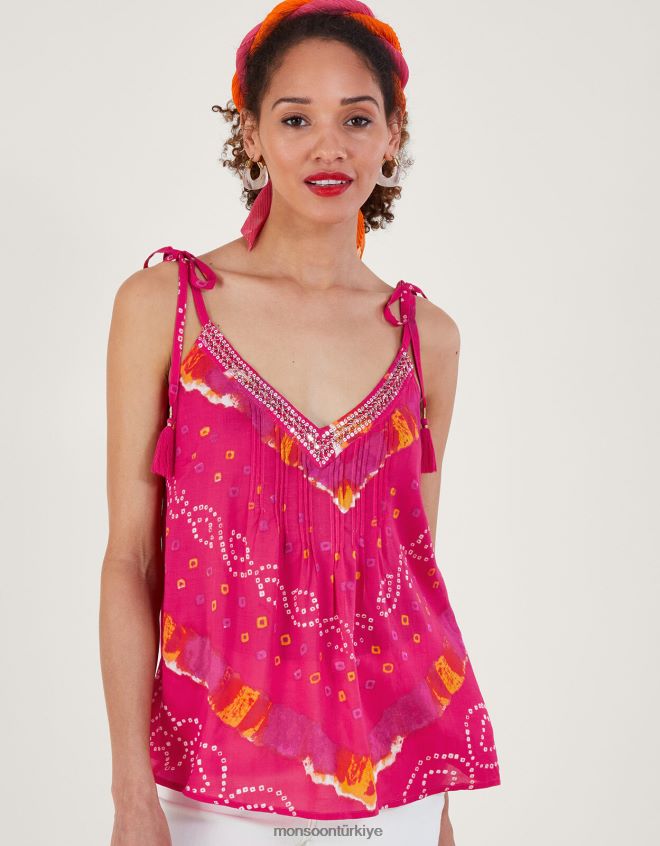 Monsoon kadınlar bandhani boya cami üst JH86BT465 Giyim pembe
