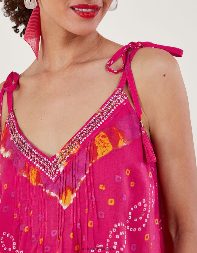 Monsoon kadınlar bandhani boya cami üst JH86BT465 Giyim pembe