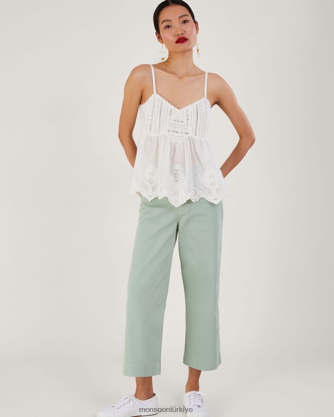 Monsoon kadınlar birinci sınıf işlemeli fisto kenarlı cami üst JH86BT168 Giyim beyaz