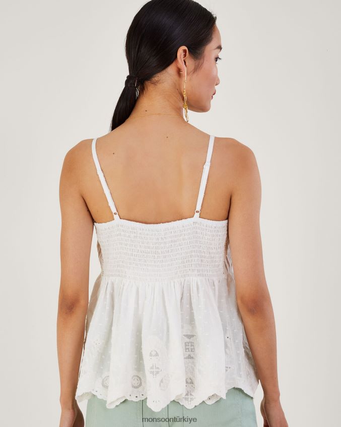 Monsoon kadınlar birinci sınıf işlemeli fisto kenarlı cami üst JH86BT168 Giyim beyaz