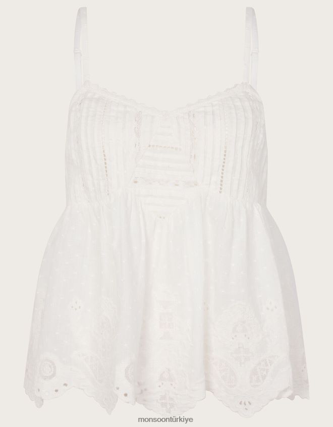 Monsoon kadınlar birinci sınıf işlemeli fisto kenarlı cami üst JH86BT168 Giyim beyaz