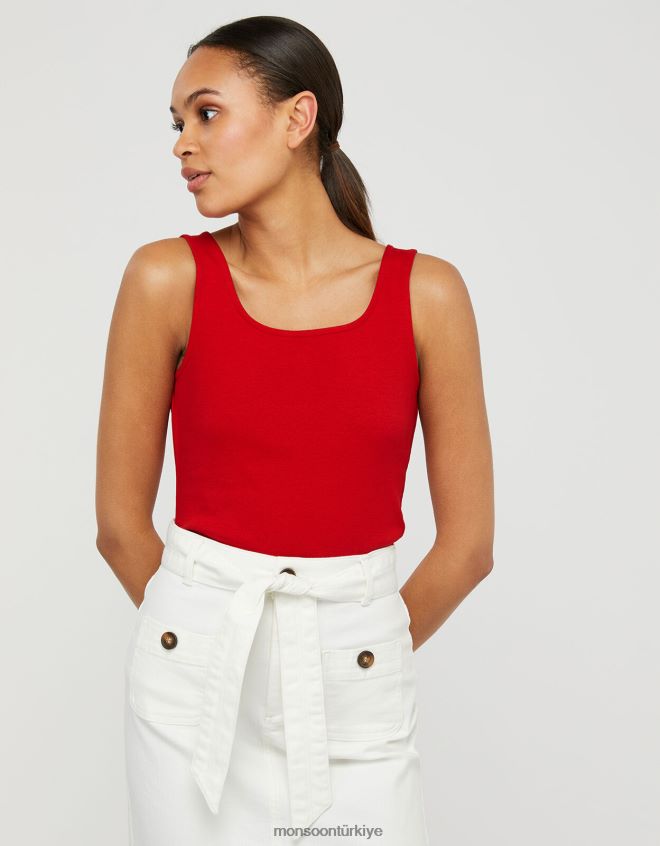 Monsoon kadınlar bridey kare yaka jarse yelek JH86BT1172 Giyim kırmızı