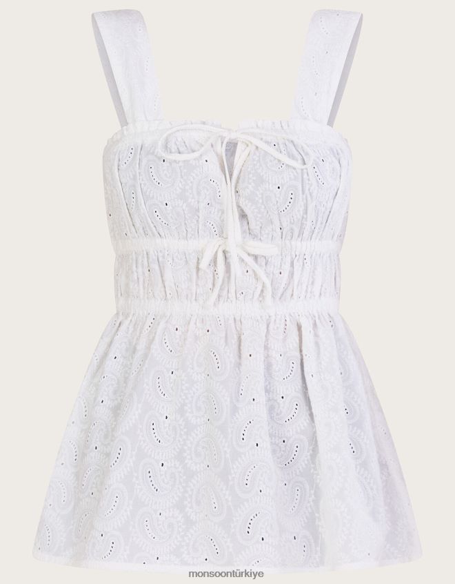 Monsoon kadınlar broderie geniş askılı cami üst JH86BT482 Giyim beyaz