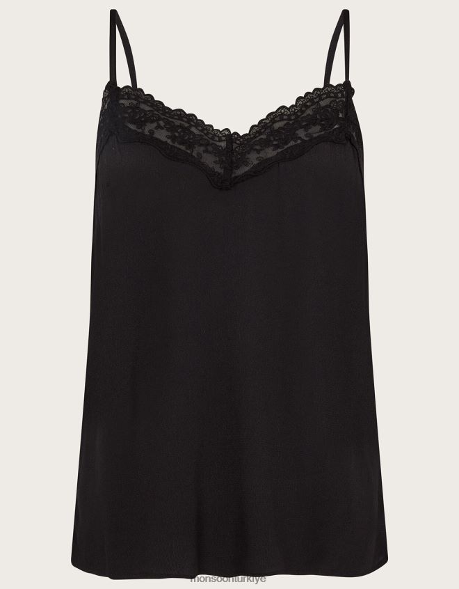 Monsoon kadınlar clara lenzing ecoverolu dantelli cami üstü JH86BT892 Giyim siyah