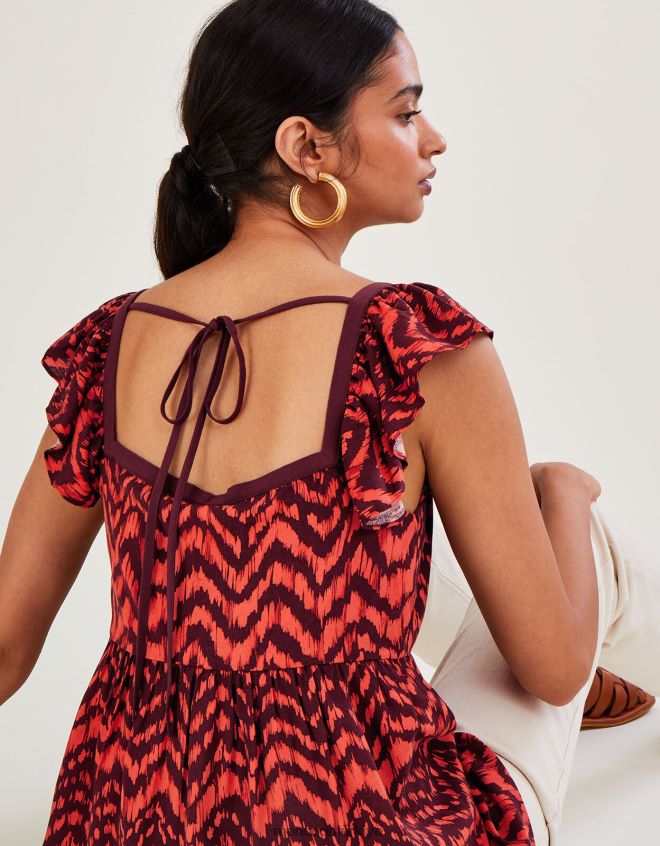 Monsoon kadınlar dantelli korsajlı zig-zag hayvan desenli üst JH86BT630 Giyim kırmızı