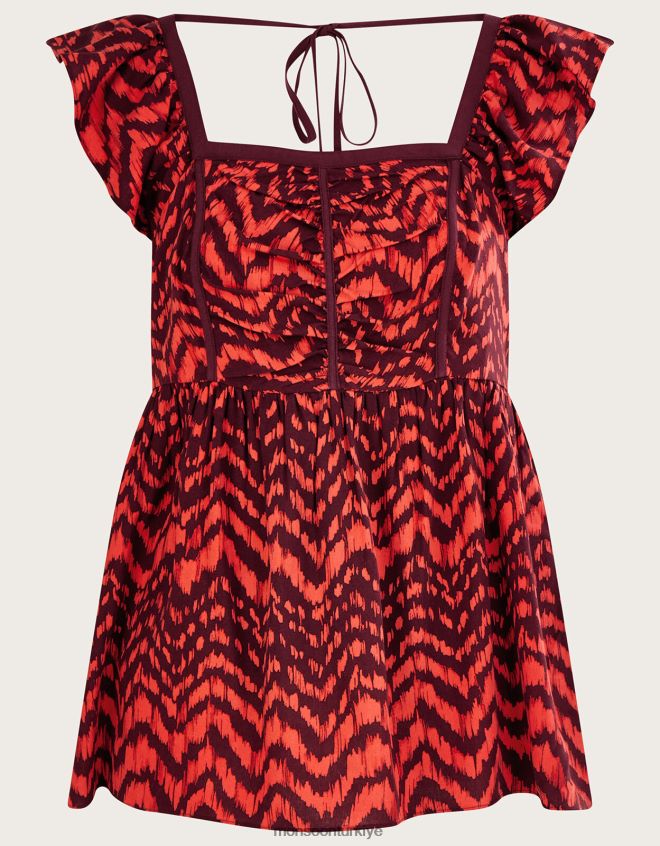 Monsoon kadınlar dantelli korsajlı zig-zag hayvan desenli üst JH86BT630 Giyim kırmızı