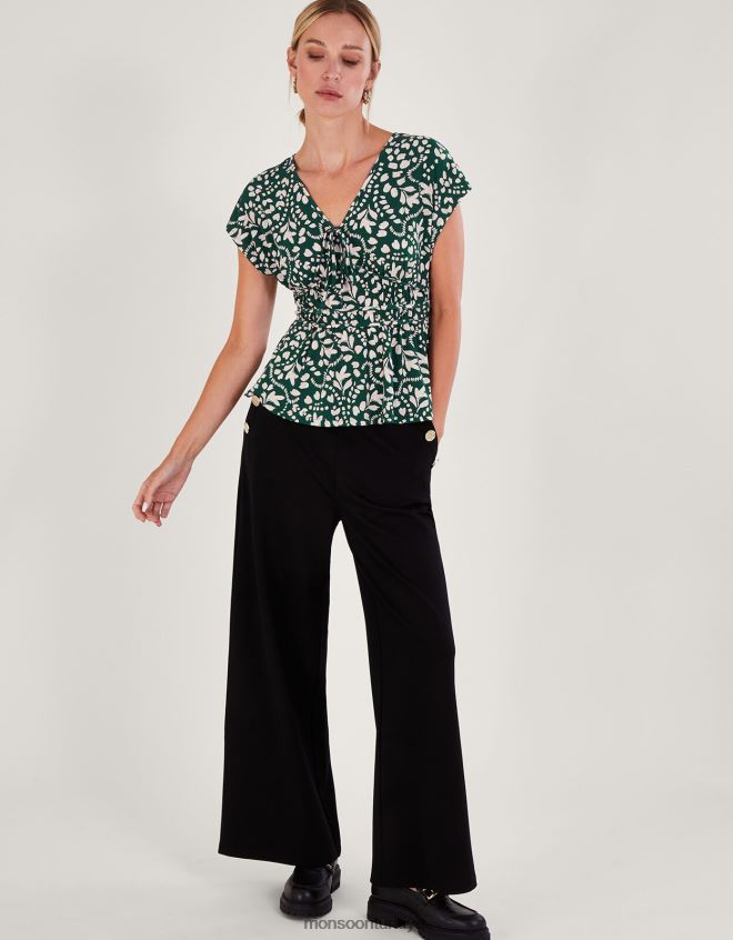 Monsoon kadınlar desenli dar kesim jarse üst JH86BT250 Giyim yeşil (koyu yeşil)