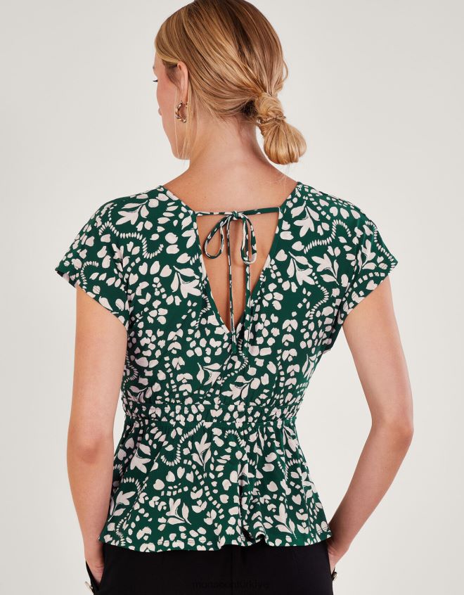 Monsoon kadınlar desenli dar kesim jarse üst JH86BT250 Giyim yeşil (koyu yeşil)