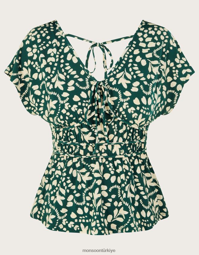 Monsoon kadınlar desenli dar kesim jarse üst JH86BT250 Giyim yeşil (koyu yeşil)