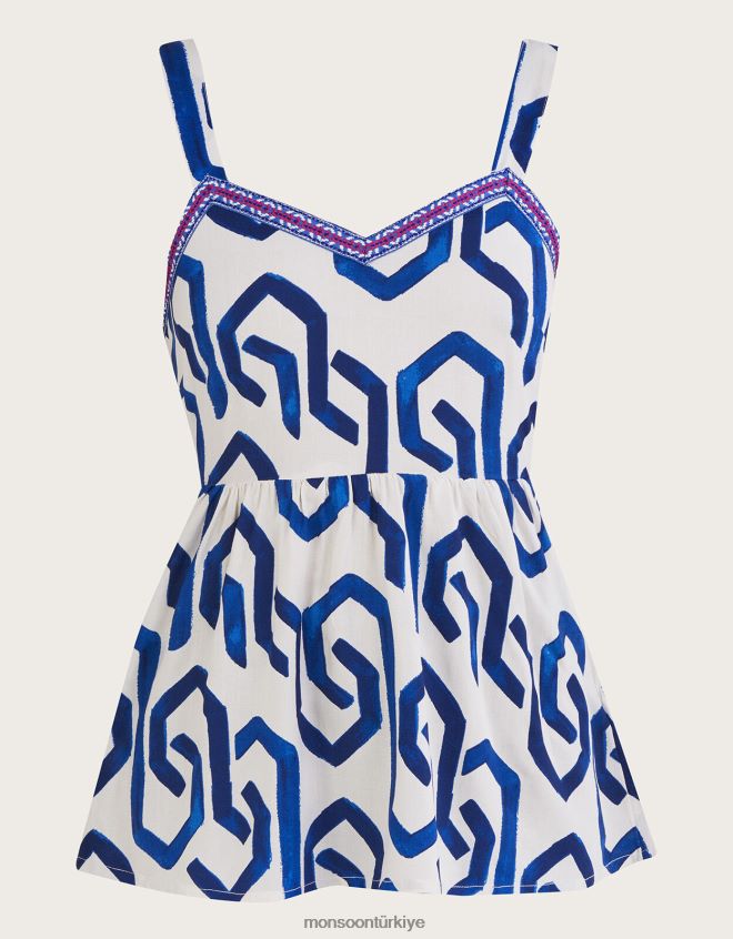 Monsoon kadınlar geometrik desenli arkası bağlamalı cami üst JH86BT946 Giyim mavi (kobalt)