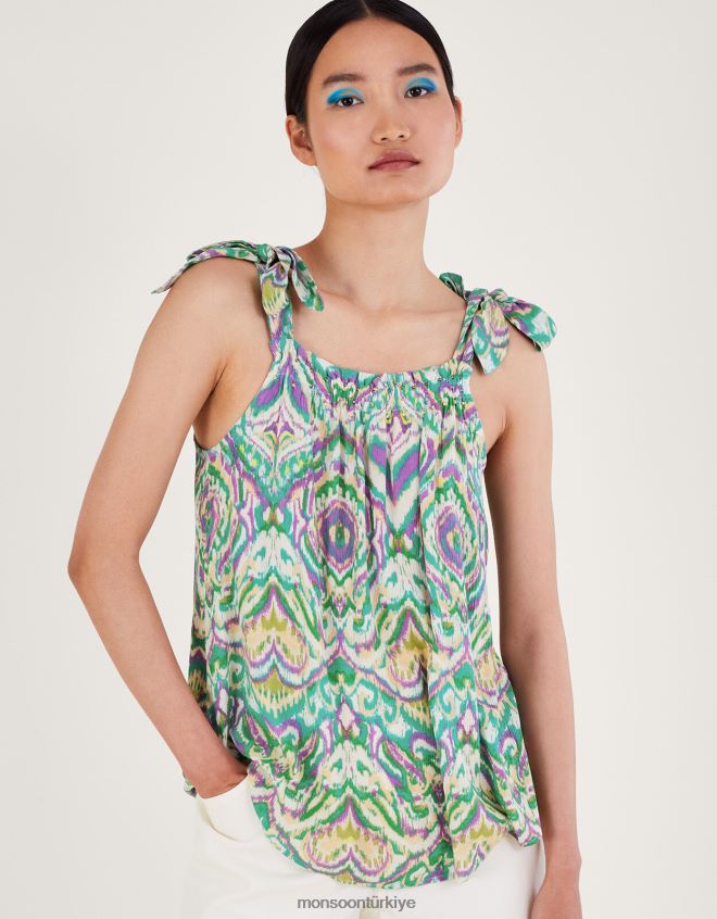 Monsoon kadınlar geometrik desenli kravat askılı cami JH86BT145 Giyim beyaz