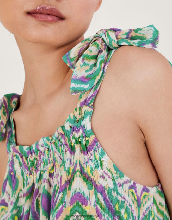 Monsoon kadınlar geometrik desenli kravat askılı cami JH86BT145 Giyim beyaz