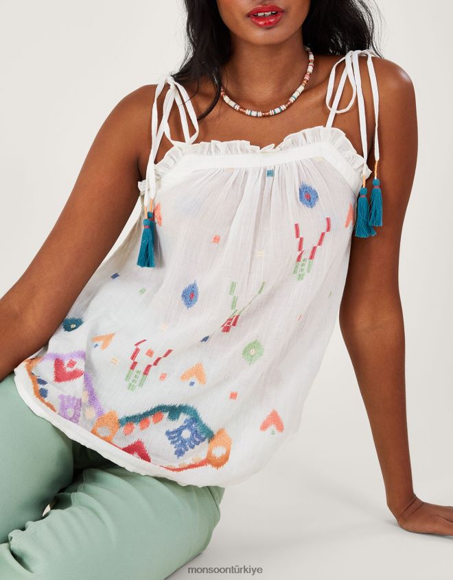 Monsoon kadınlar geometrik soyut işlemeli cami JH86BT287 Giyim beyaz