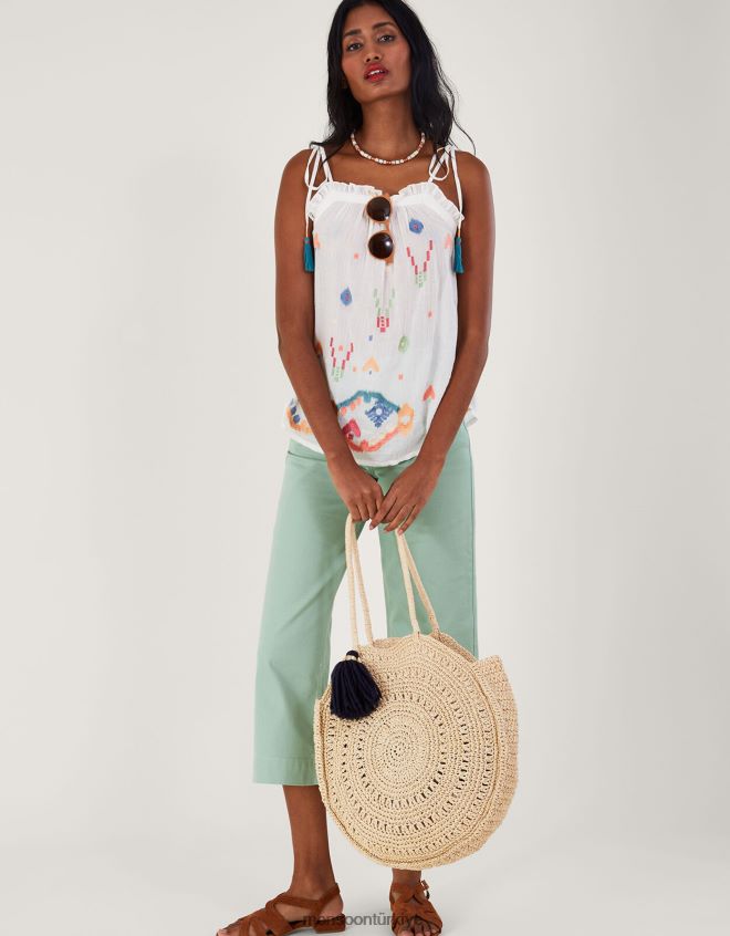 Monsoon kadınlar geometrik soyut işlemeli cami JH86BT287 Giyim beyaz