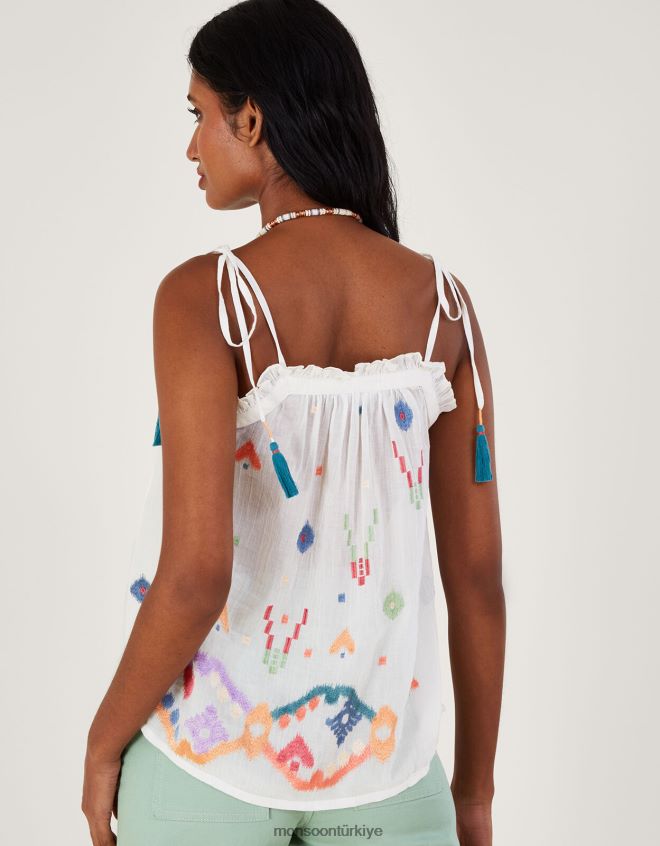 Monsoon kadınlar geometrik soyut işlemeli cami JH86BT287 Giyim beyaz