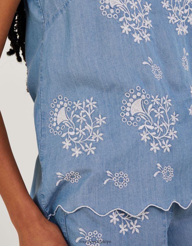 Monsoon kadınlar işlemeli denim kolsuz bluz JH86BT771 Giyim mavi (kot mavisi)