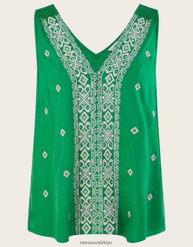 Monsoon kadınlar işlemeli geniş askılı yelek üst JH86BT440 Giyim yeşil