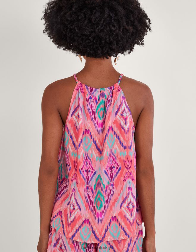 Monsoon kadınlar ikat baskılı bantlı yular cami üst lenzing ecovero JH86BT732 Giyim turuncu (mercan)