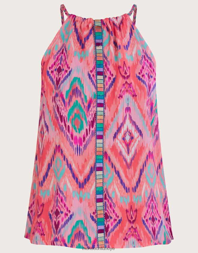 Monsoon kadınlar ikat baskılı bantlı yular cami üst lenzing ecovero JH86BT732 Giyim turuncu (mercan)