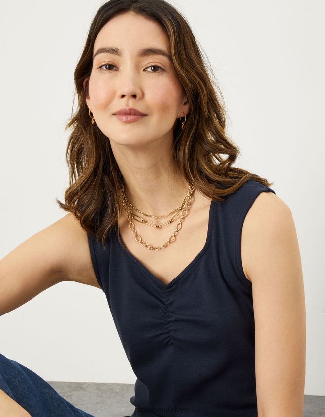 Monsoon kadınlar kap kollu dantelli jarse üst JH86BT930 Giyim Mavi Donanma)