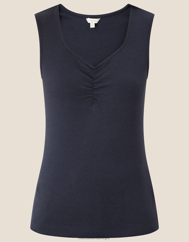 Monsoon kadınlar kap kollu dantelli jarse üst JH86BT930 Giyim Mavi Donanma)