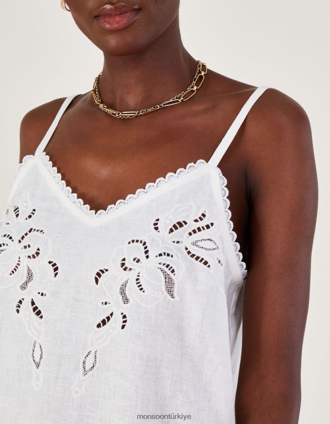 Monsoon kadınlar keten karışımlı kesim işlemeli cami üst JH86BT963 Giyim fildişi