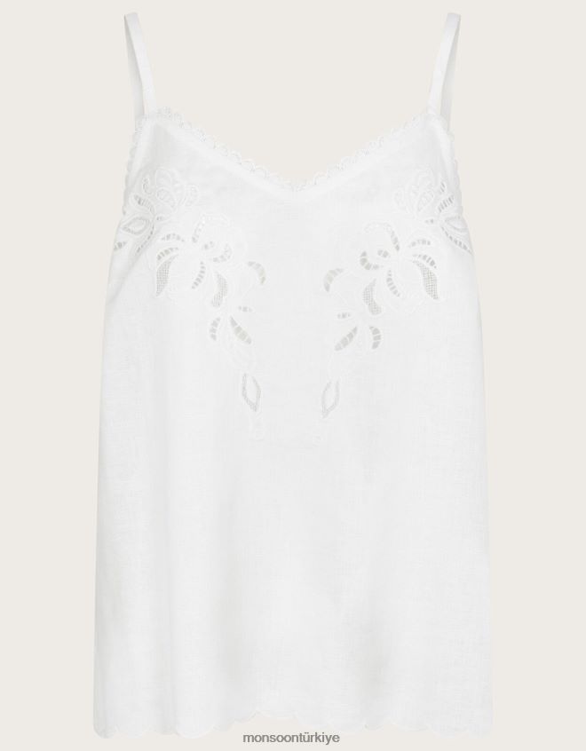 Monsoon kadınlar keten karışımlı kesim işlemeli cami üst JH86BT963 Giyim fildişi