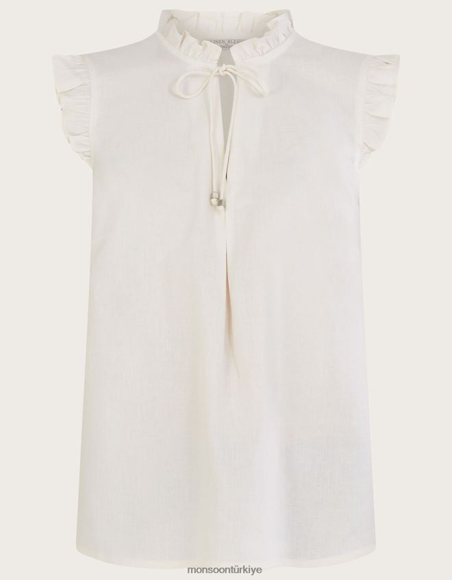 Monsoon kadınlar keten karışımlı lydie fırfırlı atlet JH86BT544 Giyim fildişi