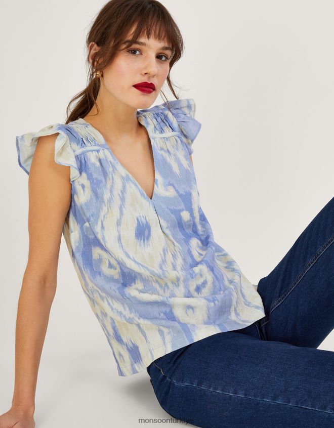 Monsoon kadınlar keten karışımlı peggy ikat atlet JH86BT326 Giyim mavi