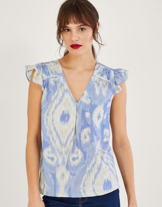 Monsoon kadınlar keten karışımlı peggy ikat atlet JH86BT326 Giyim mavi