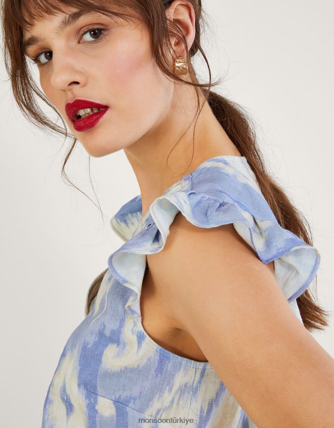 Monsoon kadınlar keten karışımlı peggy ikat atlet JH86BT326 Giyim mavi