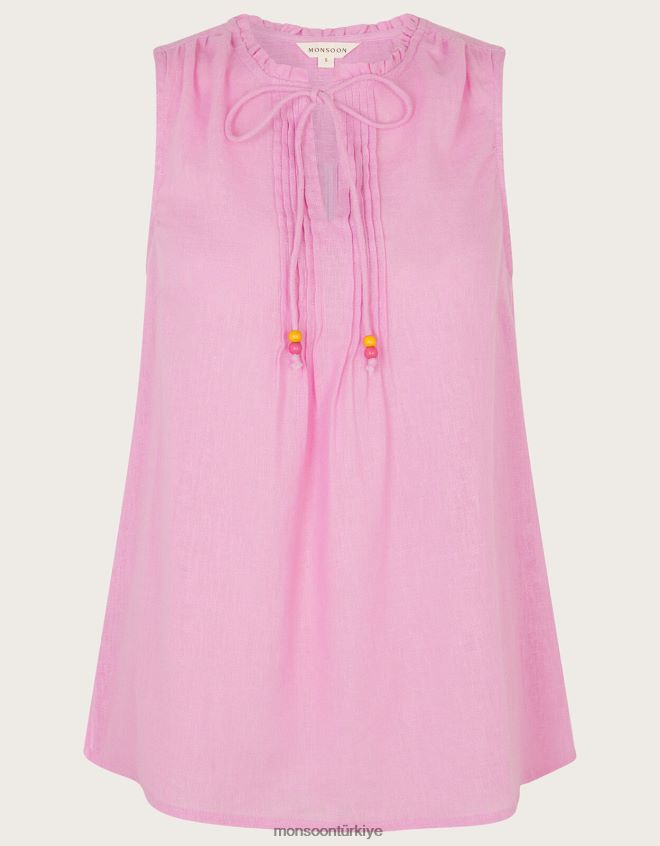 Monsoon kadınlar keten karışımlı uzun askılı üst JH86BT37 Giyim pembe