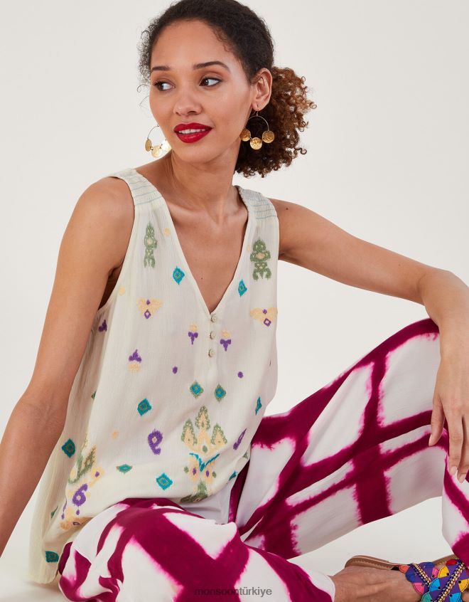 Monsoon kadınlar kolsuz işlemeli üst JH86BT185 Giyim beyaz