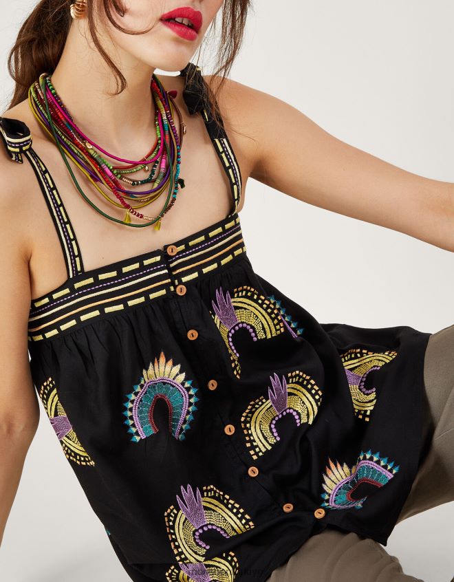 Monsoon kadınlar kolsuz işlemeli üst JH86BT634 Giyim siyah