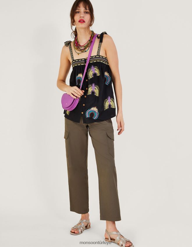 Monsoon kadınlar kolsuz işlemeli üst JH86BT634 Giyim siyah