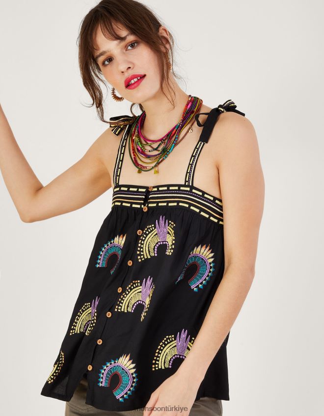 Monsoon kadınlar kolsuz işlemeli üst JH86BT634 Giyim siyah