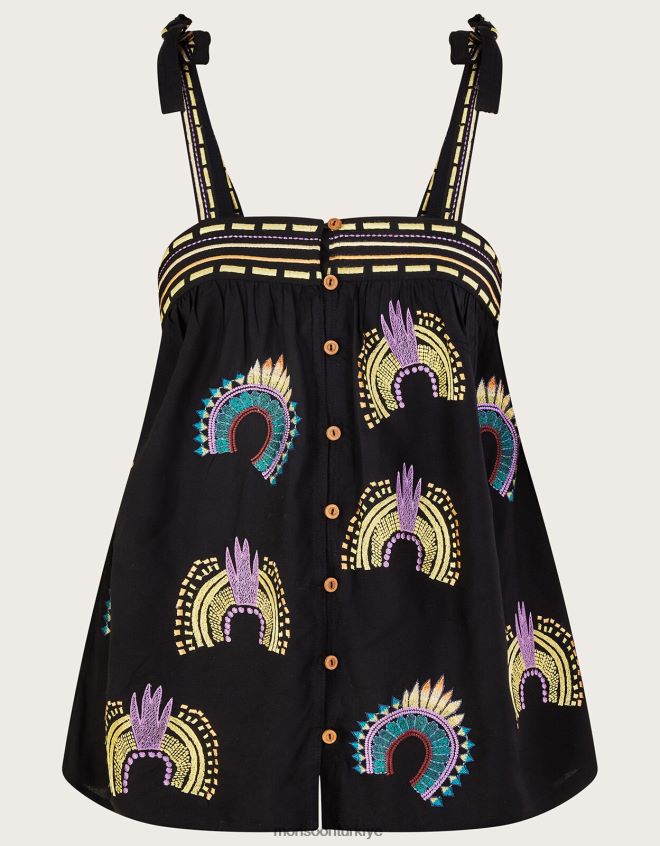 Monsoon kadınlar kolsuz işlemeli üst JH86BT634 Giyim siyah